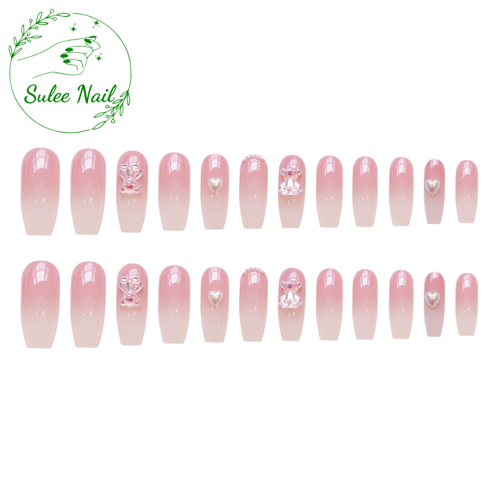 Bộ nail giả xinh đáng yêu sang choảnh siêu cute cho móng tay dài ngắn Suleenail kiểu thang