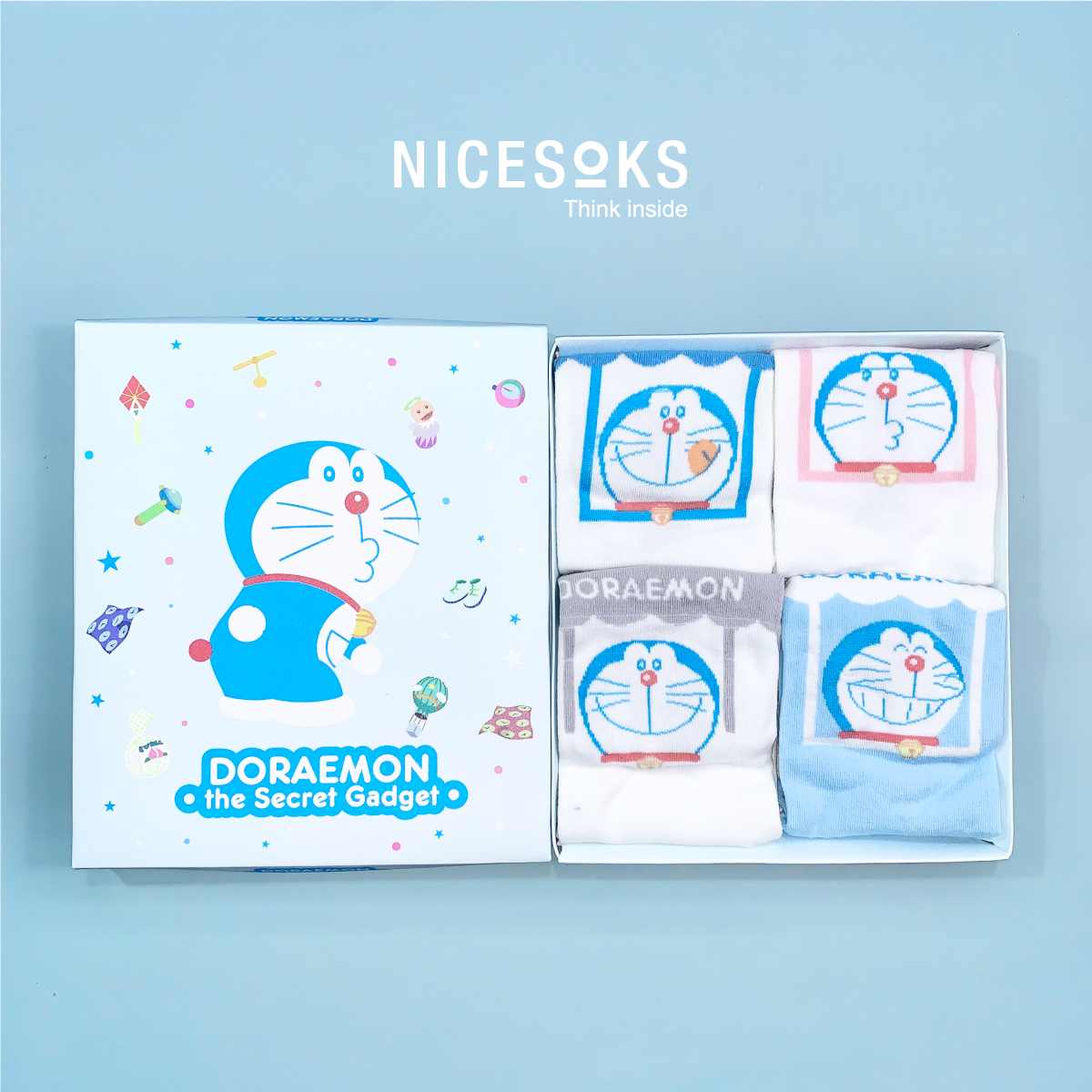 Set hộp 4 đôi tất nữ NICESOKS chất liệu cotton cao cấp, ngắn cổ thể thao, họa tiết Doraemon , hàng chính hãng NS5010FS