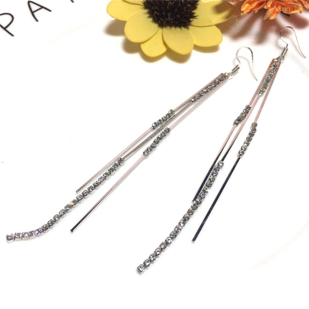 Silver Crystal Earrings Tassel Earrings Long Chain Pendant Earrings Gifts