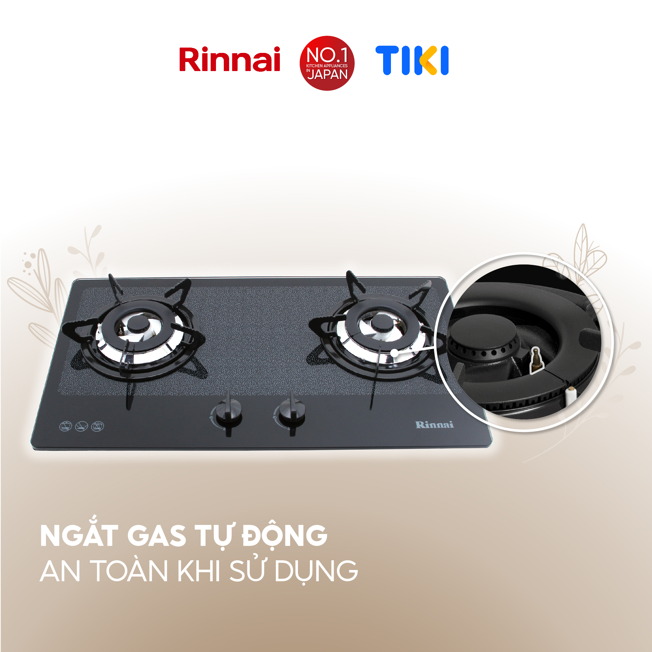 Bếp gas âm Rinnai RVB-2BG(D)N mặt bếp kính và kiềng bếp men - Hàng chính hãng.