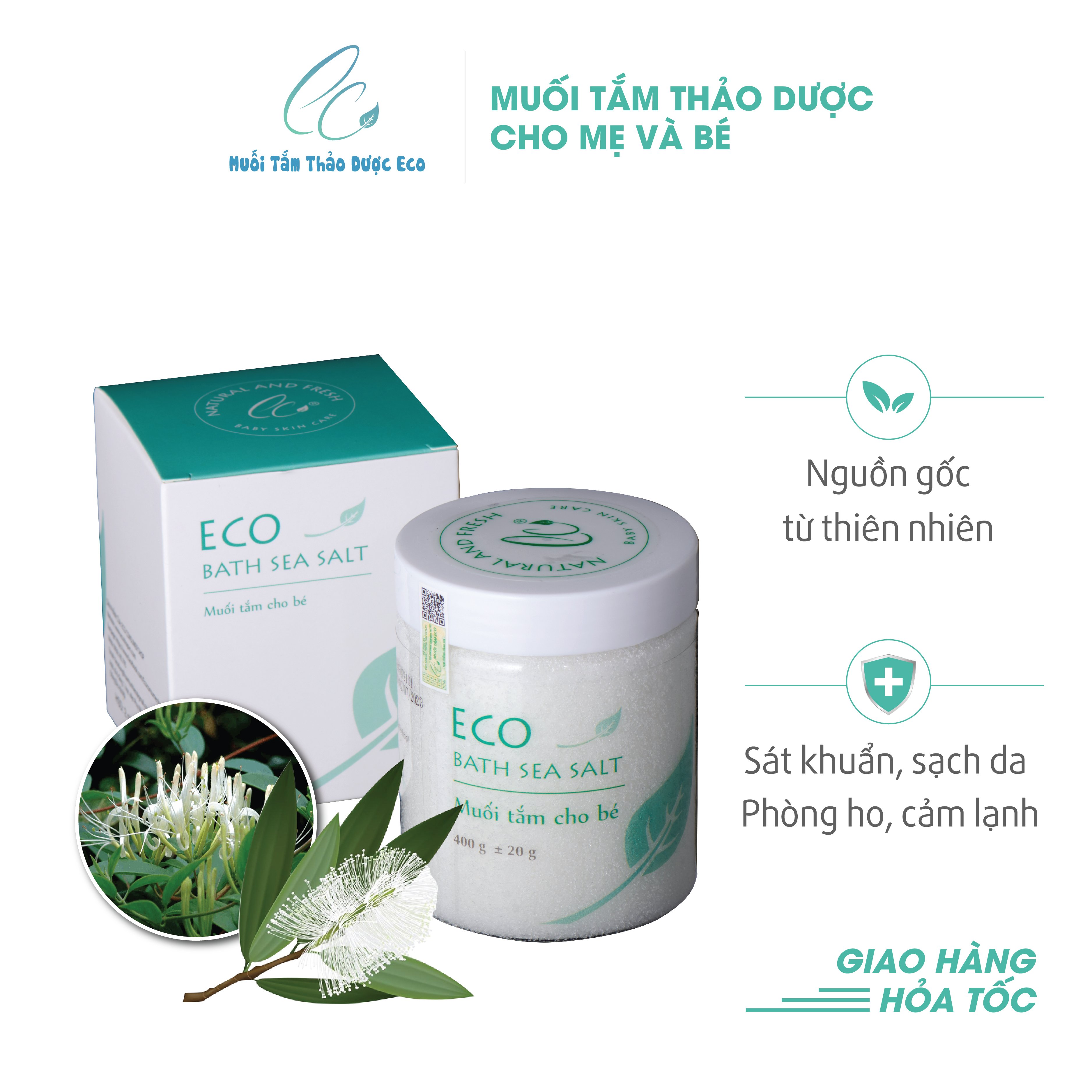 Combo 2 muối tắm bé Sinh Dược Eco - 400g/hũ-GIẢM MẨN NGỨA, RÔM SẢY, AN TOÀN TUYỆT ĐỐI CHO TRẺ SƠ SINH, MẸ AN TÂM CHĂM BE