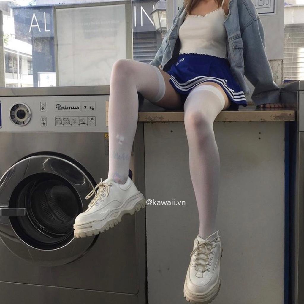 WHITE ANGEL LEATHER SNEAKERS - GIÀY THỂ THAO TRẮNG MÓC DÂY đế 5cm