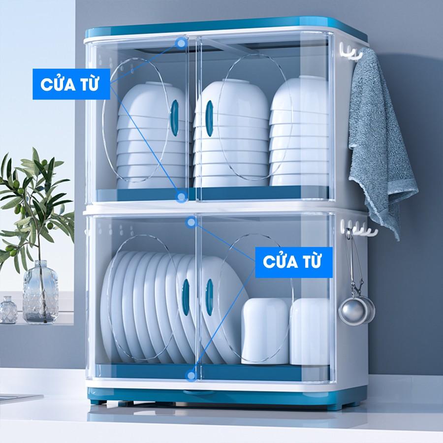 Kệ úp chén có nắp đậy 2 tầng có khay hứng nước KB08 - Kệ úp bát nắp đậy KB08
