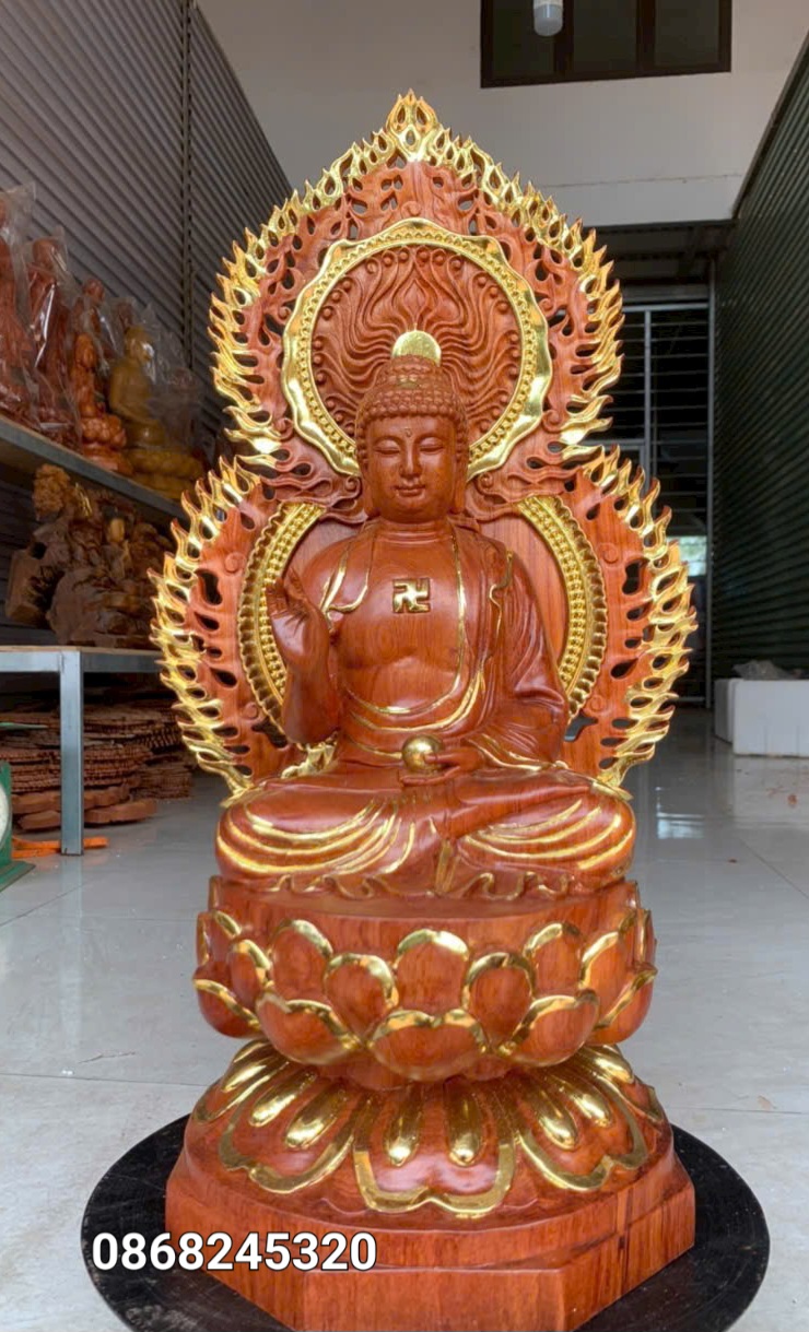 Bộ tượng thất phật được sư bằng gỗ hương đá kt cao 40×20cm +lá chắn hào quang cao tổng 54cm