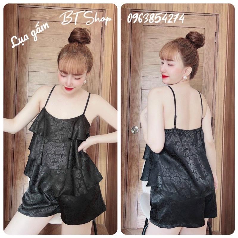 Đồ ngủ mặc nhà lụa gấm bèo tầng màu trơn freesize 42-57kg