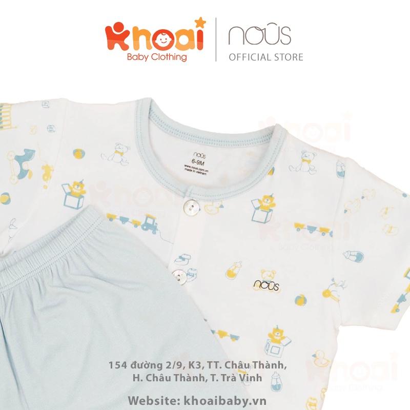 Bộ cài thẳng cộc Nous petit xanh trắng họa tiết - Chất liệu Nu Petit 95% cotton thiên nhiên