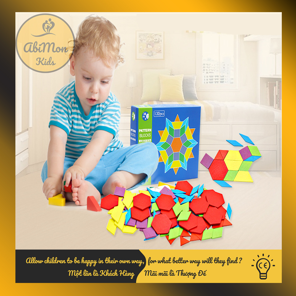 Bộ Ghép Hình Pattern Block Cho Bé (130 miếng) || Montessori cao cấp || Đồ chơi Gỗ - Giáo dục - An toàn - Thông minh