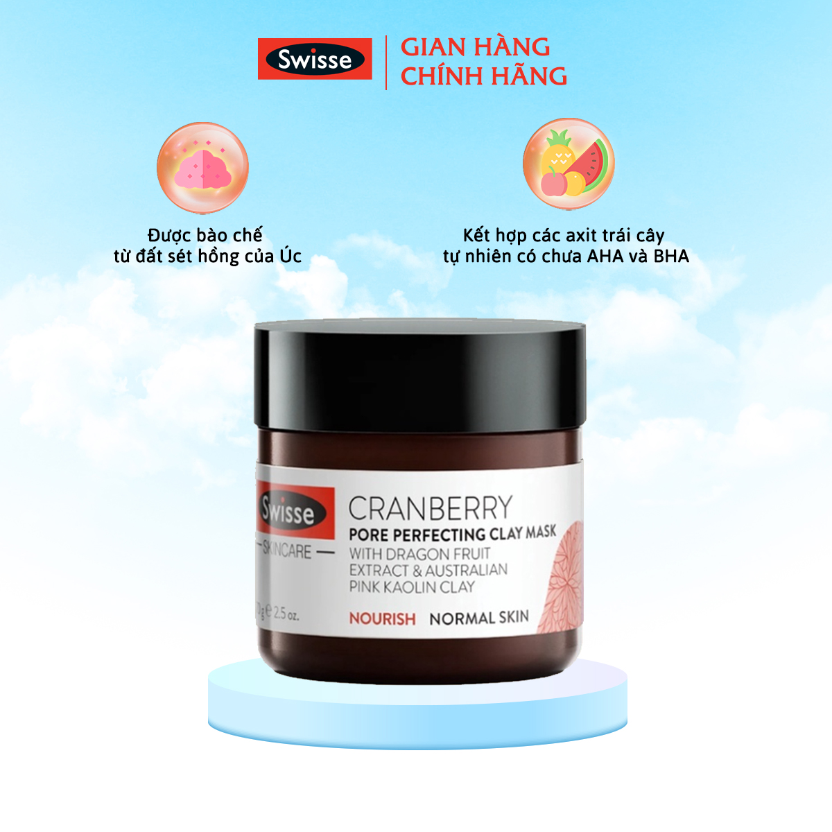 Mặt Nạ Đất Sét Cao Lanh Swisse Skincare Cranberry Clay Mask 70g