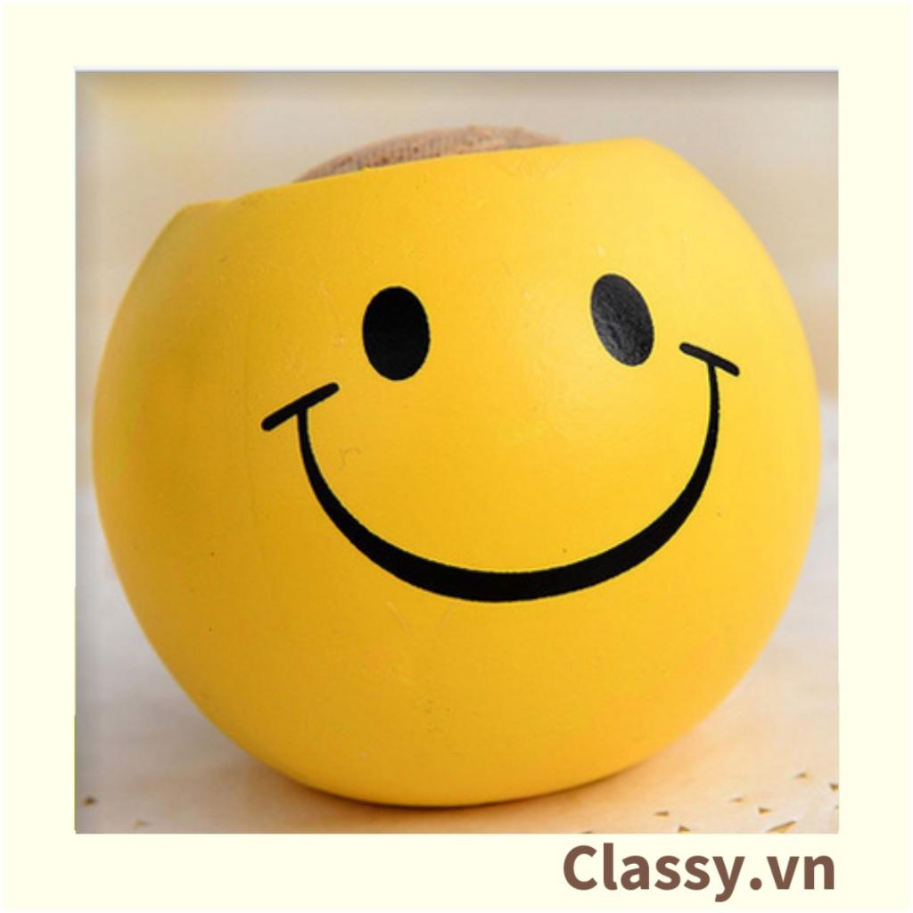 Chậu cây cảnh mini hình mặt cười vui đáng yêu, Emojji đẹp, chậu cây hình em bé baby xinh, tặng kèm đất và hạt giống cỏ
