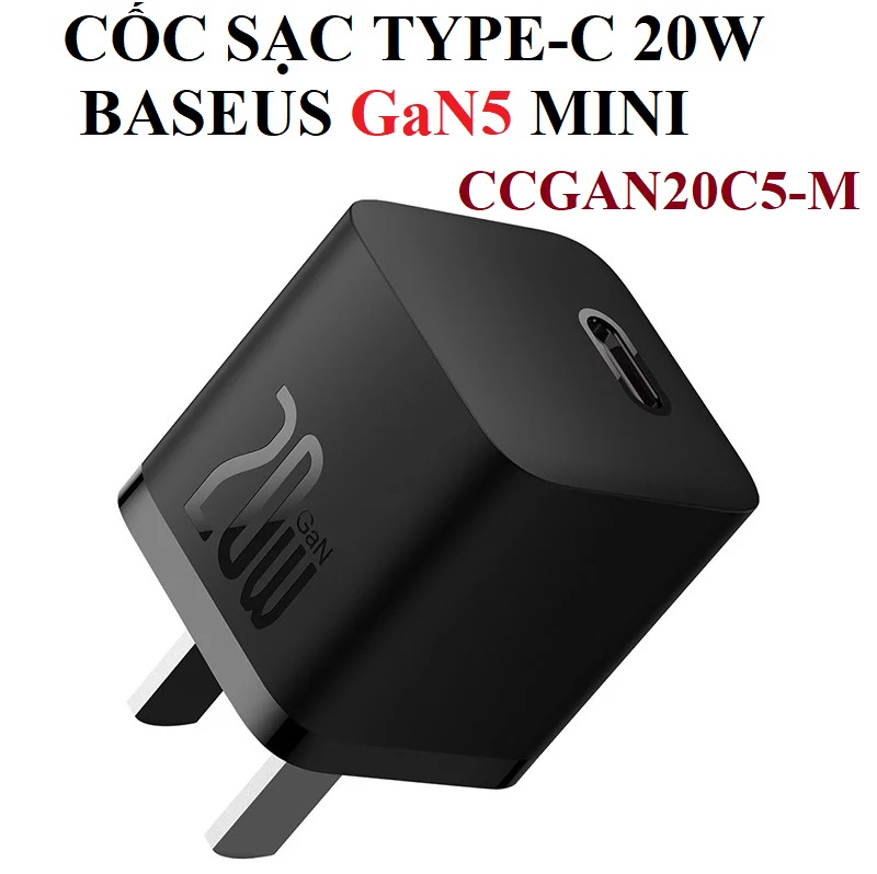 Cốc sạc / Bộ sạc nhanh 1 cổng type-C 20W Baseus GaN5 Mini CCGAN20C5-M _ Hàng chính hãng