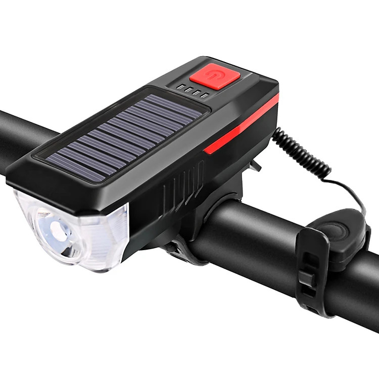 Đèn xe đạp năng lượng mặt trời dododios có còi chống nước 3 chế độ sáng - Hàng chính hãng
