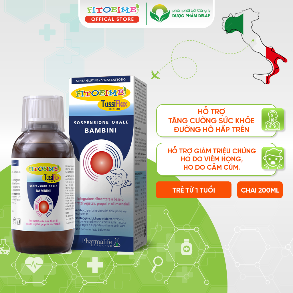 FITOBIMBI TUSSIFLUX JUNIOR Hỗ trợ giảm ho cảm cho trẻ, chai 200ml
