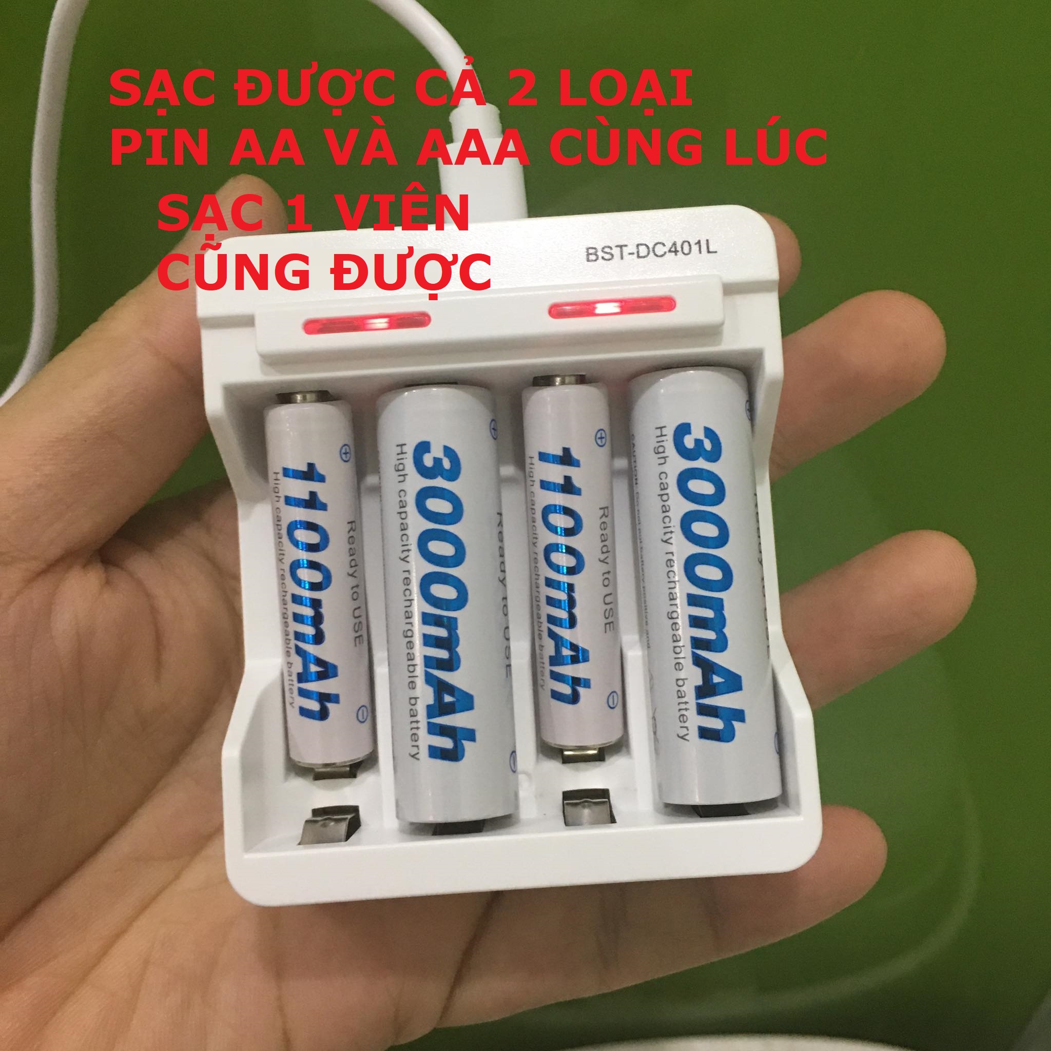 Bộ sạc pin AA AAA 1.2V Sạc nhanh Tự ngắt Có đèn báo pin đầy