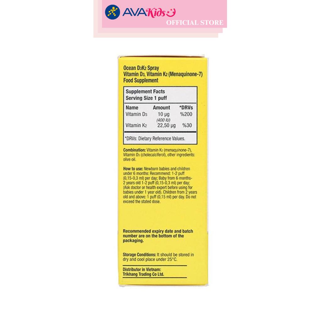 Lọ xịt Orzax Ocean D3K2 hỗ trợ hấp thu canxi 20 ml (từ 0 tháng)