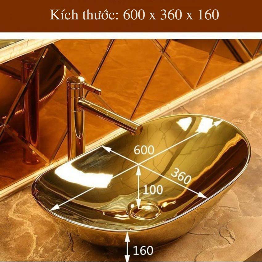 Lavabo kiểu thuyền màu vàng gold sang trọng, thiết kế theo phong cách hoàng gia