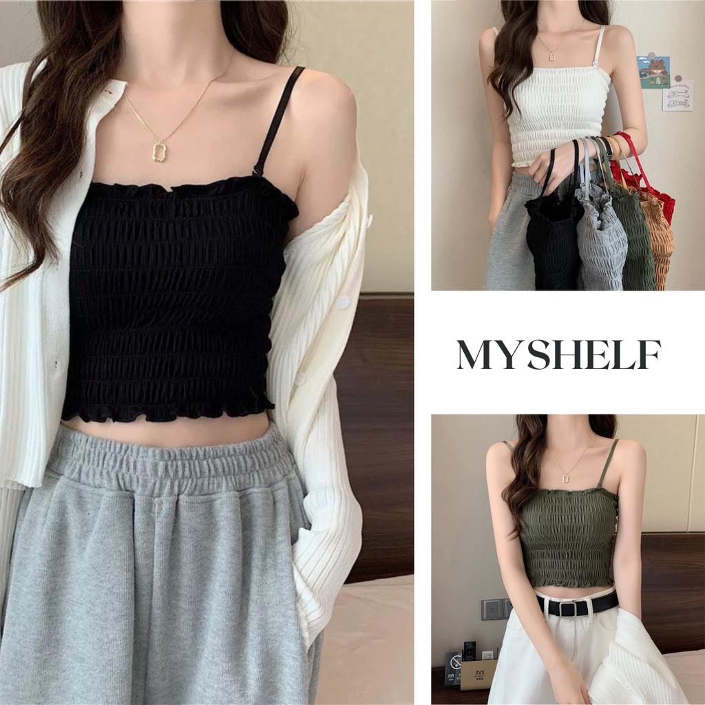 M31. Áo 2 dây croptop thun nhún sẵn mút ngực cá tính, áo nữ kiểu crotop sang chảnh 2022