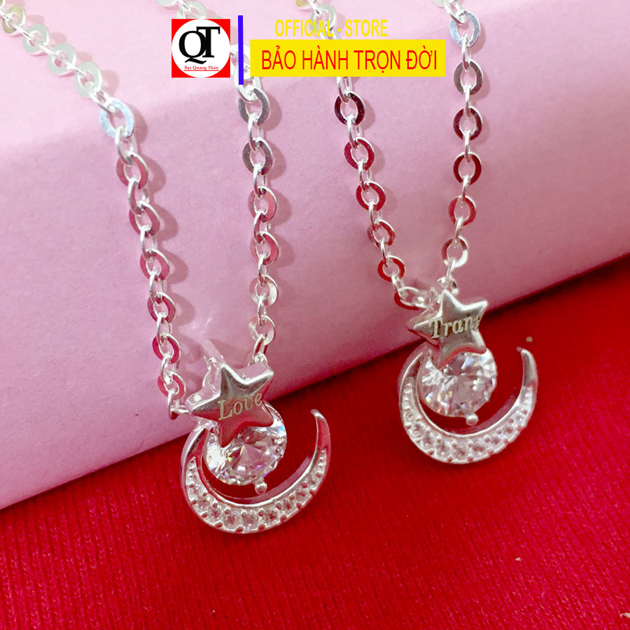 Dây chuyền nữ mặt dây khắc tên theo yêu cầu chất liệu bạc 925 gắn đá cobic cao cấp trang sức Bạc Quang Thản - QTBTS17