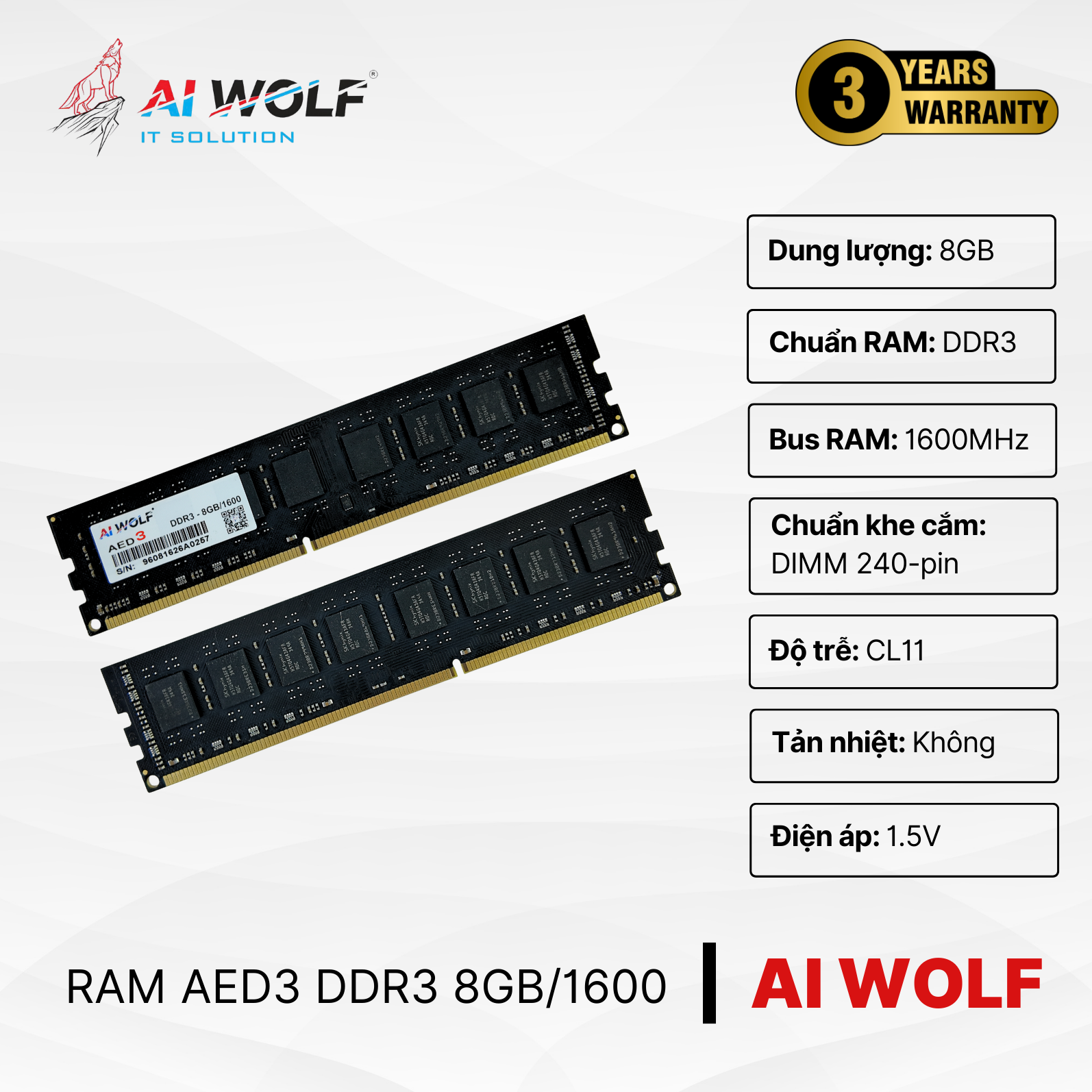 Bộ nhớ RAM PC AIWOLF AED3 DDR3 8GB/1600 – Hàng Chính Hãng