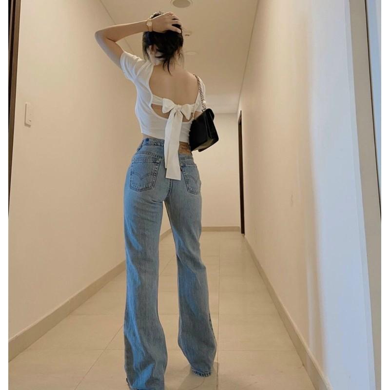 Áo croptop cổ U nơ sau cực xinh sịnÁo croptop hở lưng, khoe lưng tôn dáng