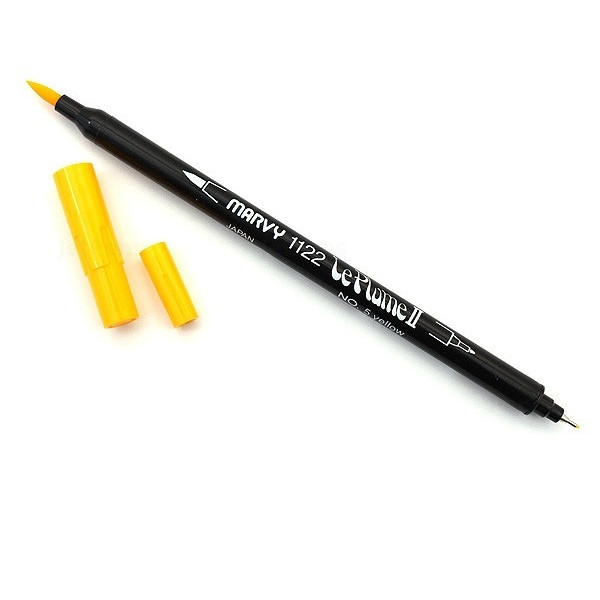 Bút lông hai đầu màu nước Marvy LePlume II 1122 - Brush/ Extra fine tip - Yellow (5)