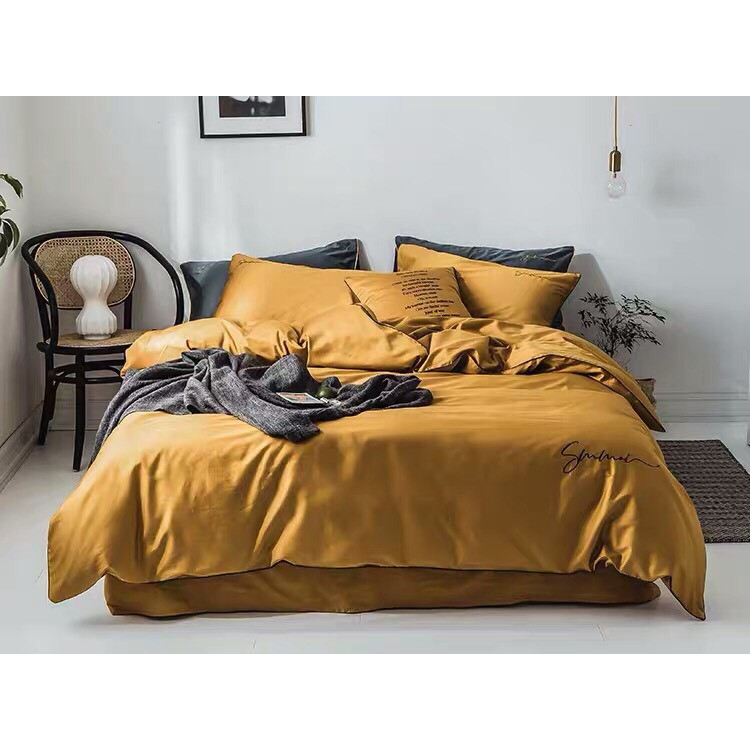 Bộ Chăn Ga Gối Tencel Lụa Cao Cấp - Vàng
