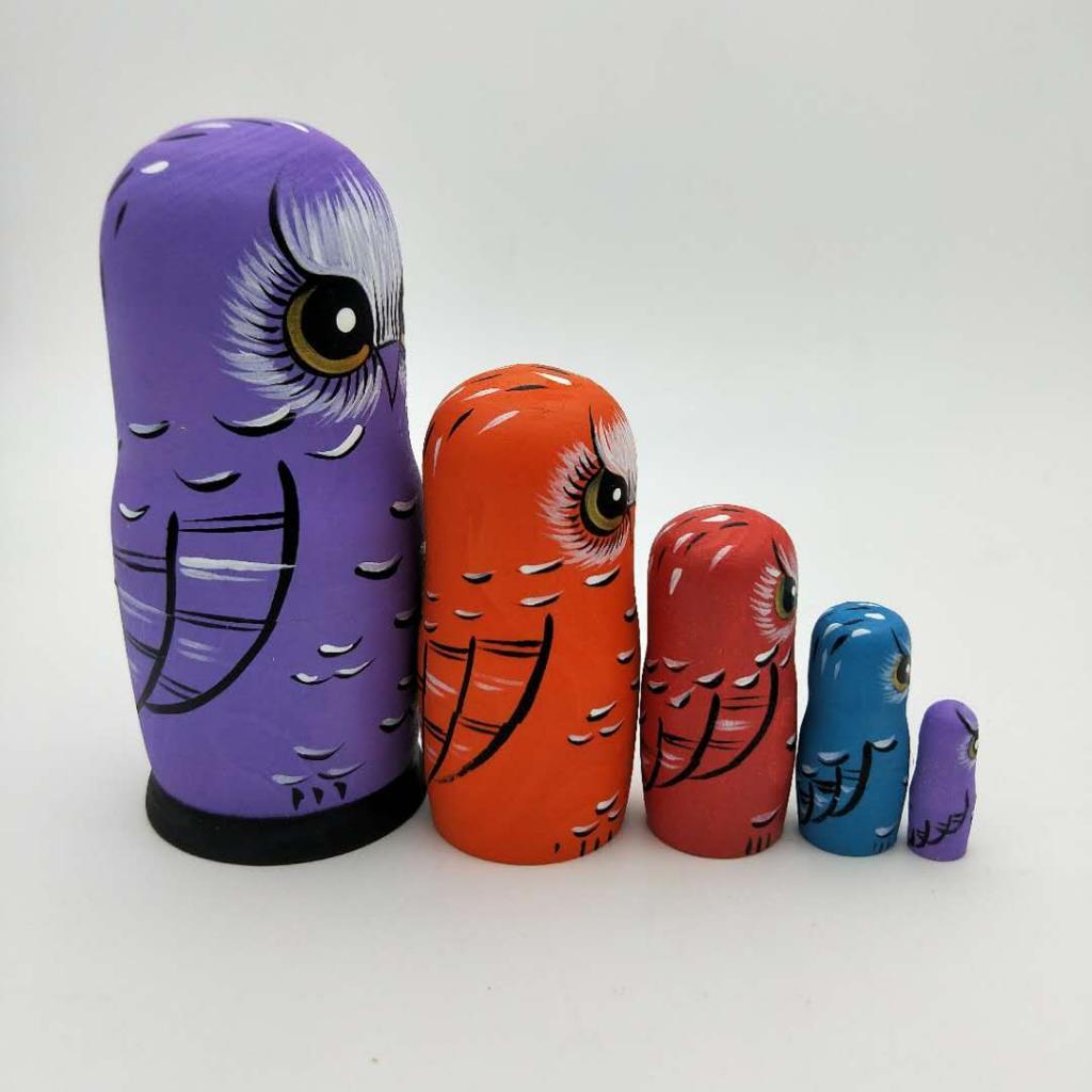 5pcs Lovely Owl Russian Nesting Doll Matryoshka Stacking Dolls Wooden