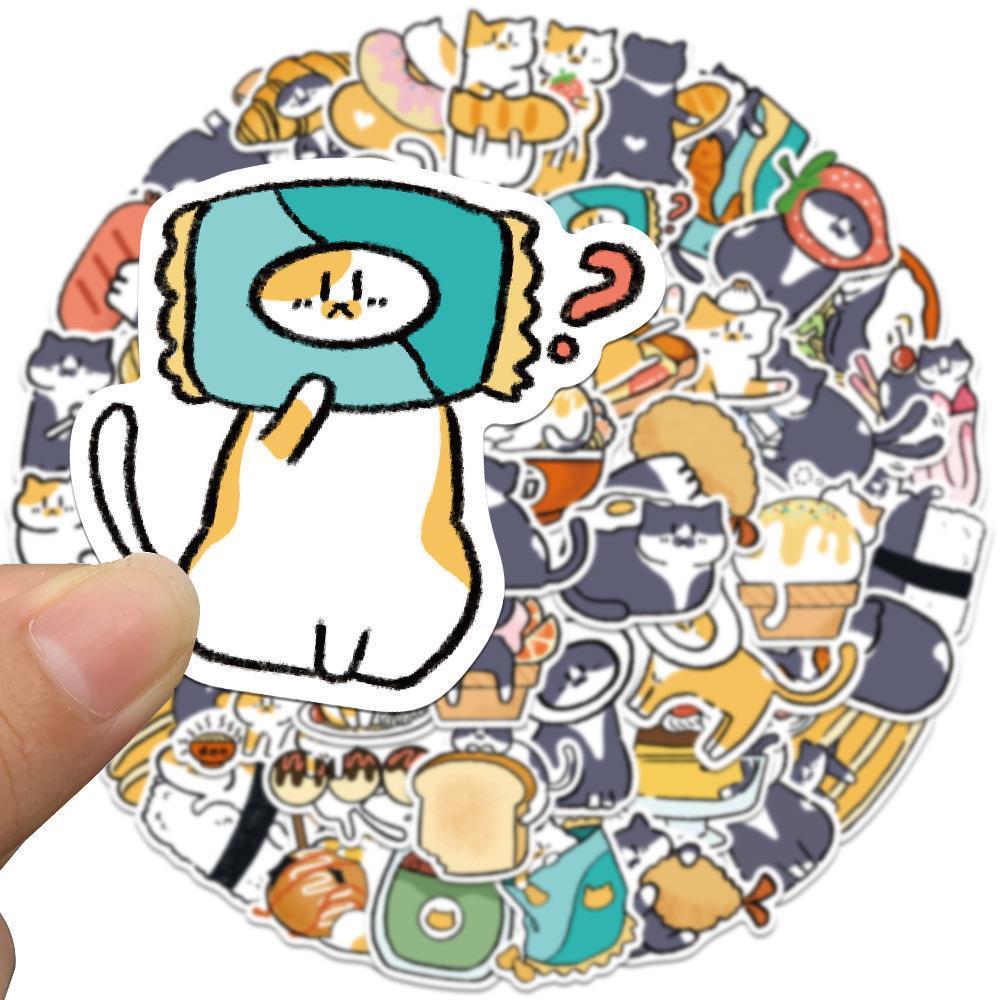 Sticker mèo xám và mèo vàng hoạt hình cute trang trí mũ bảo hiểm,guitar,ukulele,điện thoại,sổ tay,laptop-mẫu S41