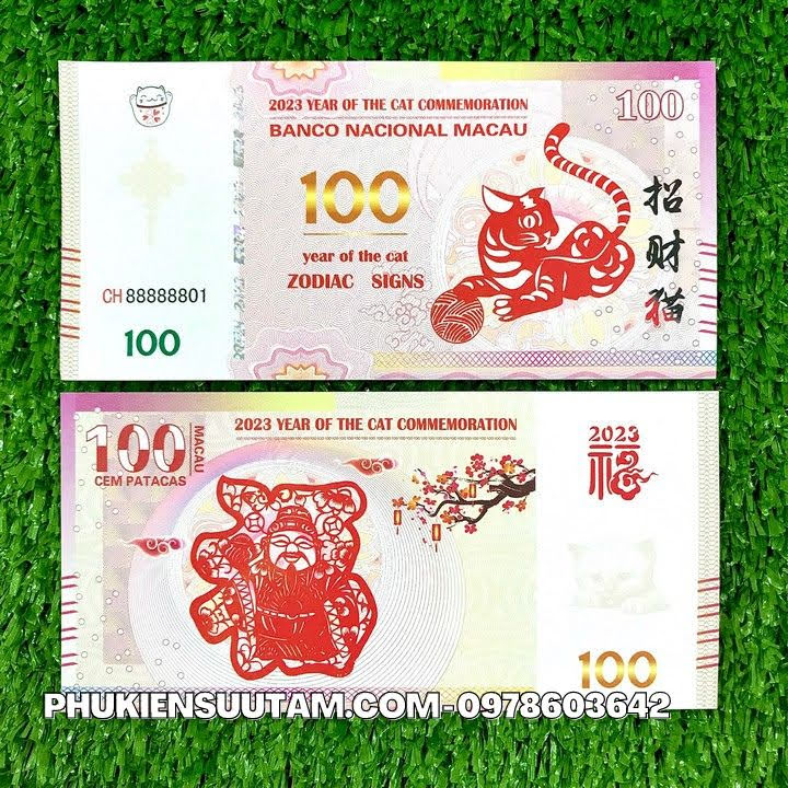 Combo 20 Tờ Lì Xì 100Dollar Macao Hình Con Mèo 2023, kích thước: 15.5cmx7.5cm, màu trắng- SP005438