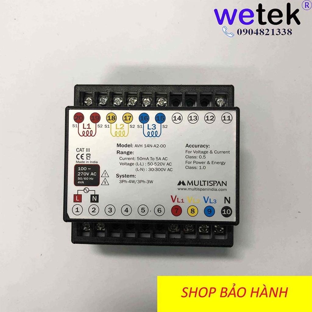 Multispan AVH-14N Đồng hồ đa chức năng 3 pha (16 thông số), màn LED siêu sáng, chính xác 0.5, RS485, 100Vac~270Vac