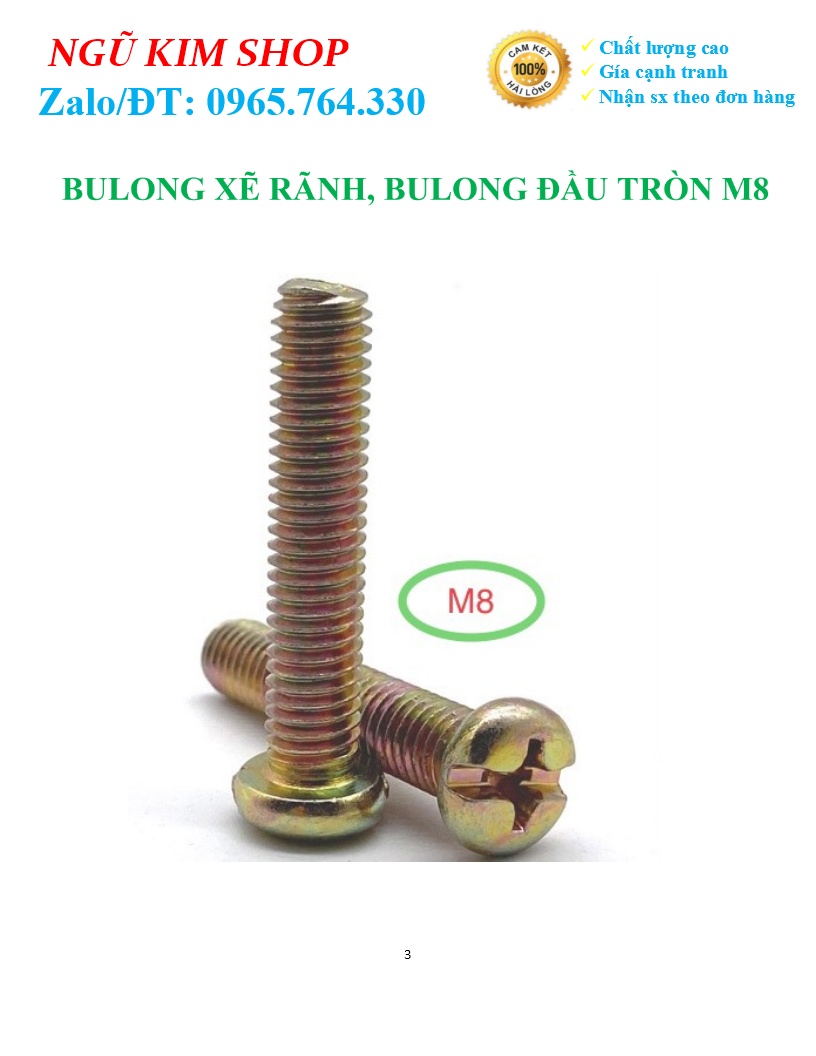 BULONG XẼ RÃNH, BULONG ĐẦU TRÒN M8