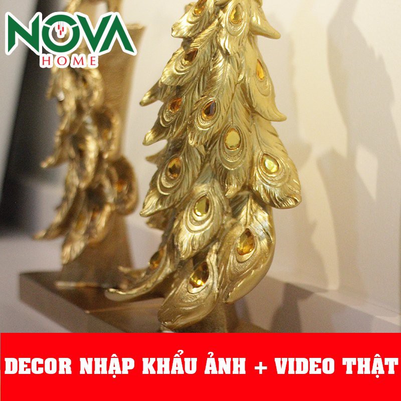 Tượng Decor cao cấp BỘ KHỔNG TƯỚC VÀNG trang trí phòng khách sang trọng, đẳng cấp, Hàng nhập khẩu tinh xảo Size Lớn