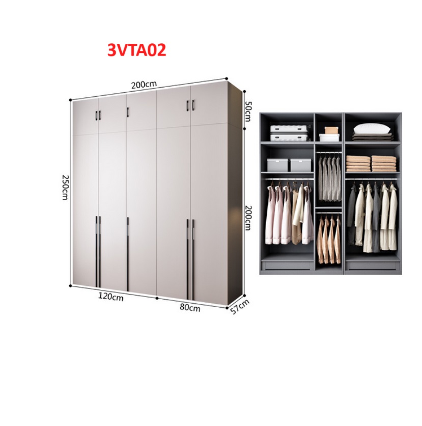 Tủ quần áo thiết kệ hiện đại - Tủ quần áo gỗ MDF 3ATA02A