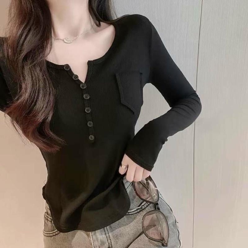 Áo tay dài nút cài phối túi