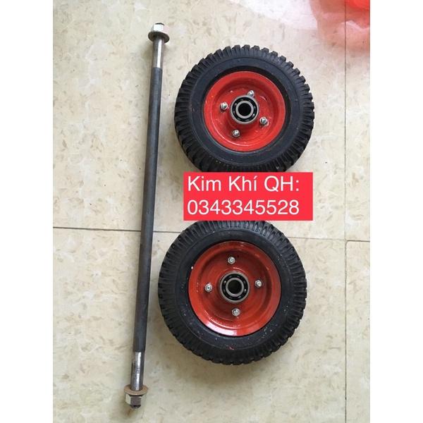 Com bo bánh xe đẩy 20cm kèm trục 18ly 50cm kèm ốc vít và vòng đệm