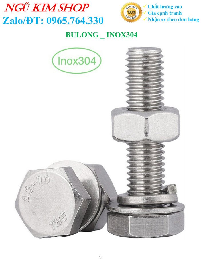 BULONG M8 x 60 INOX304 _ TUỲ CHỌN 1 SẢN PHẨM HOẶC CẢ BỘ