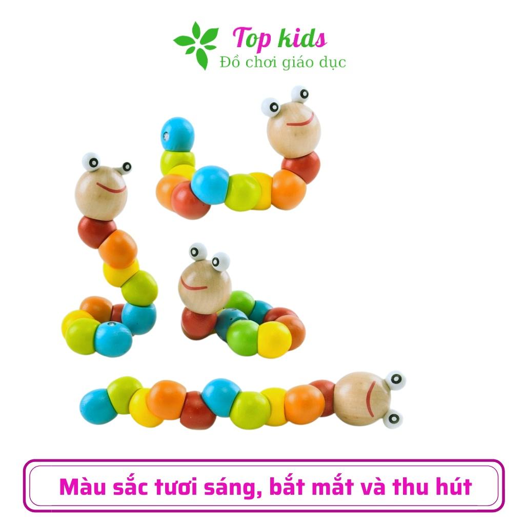 Đồ chơi gỗ thông minh cho bé trai bé gái montessori từ 1 2 3 tuổi đồ chơi con sâu uốn dẻo giúp bé biết màu sắc