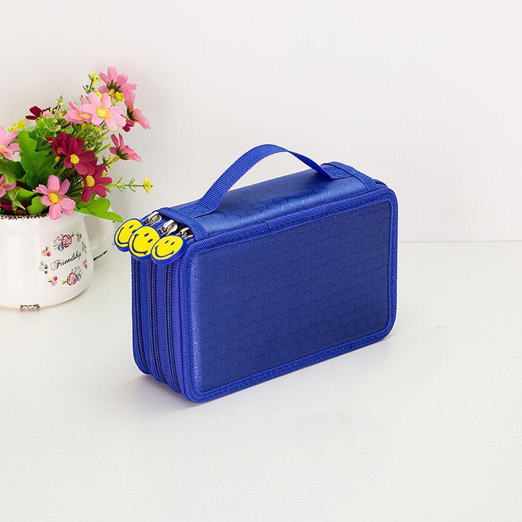 2pcs 3 Layers Large Pencil Pen Bag Travel Makeup Storage Bag Blue & Grey