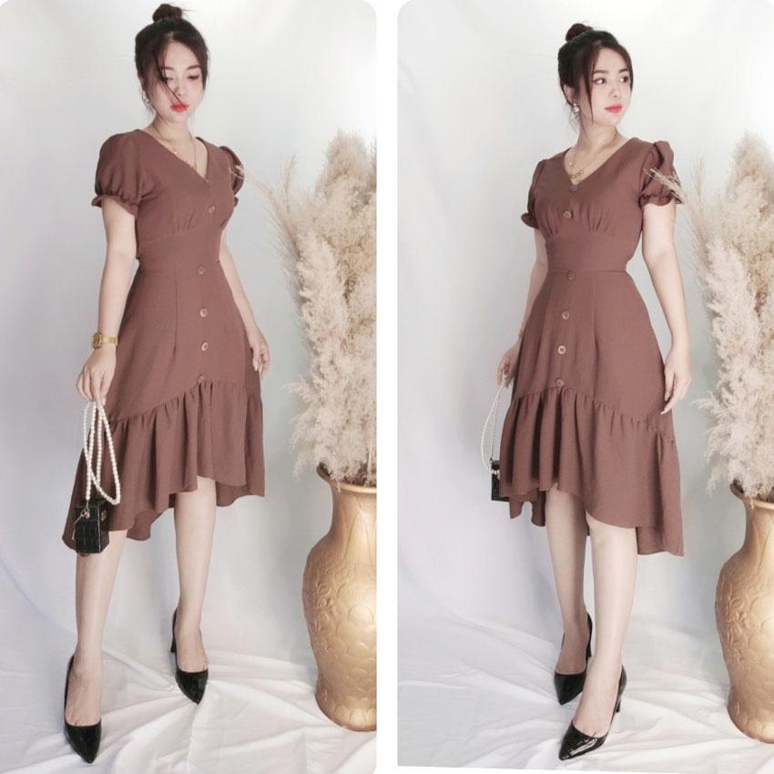 Đầm Bigsize nút gỗ đuôi cá dài ChubbyBigsize