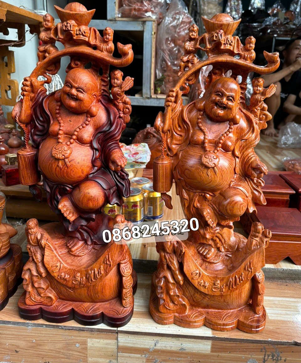 Tượng phật di lặc ngũ phúc bằng hương đá kt cao 60×24×14cm