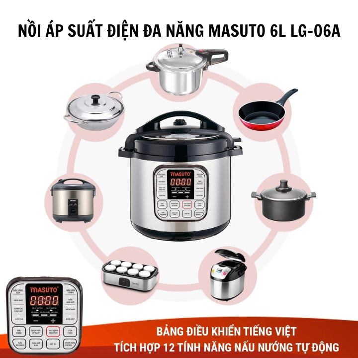 Nồi áp suất điện đa năng Sothing Masuto 6L L-G-06A phím điều khiển tiếng Việt- Hàng chính hãng