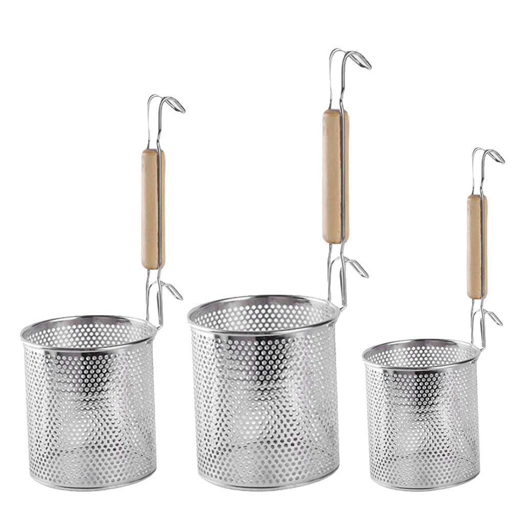 2x Noodle Strainer with Hook, Stainless Steel, Deep Fry Basket