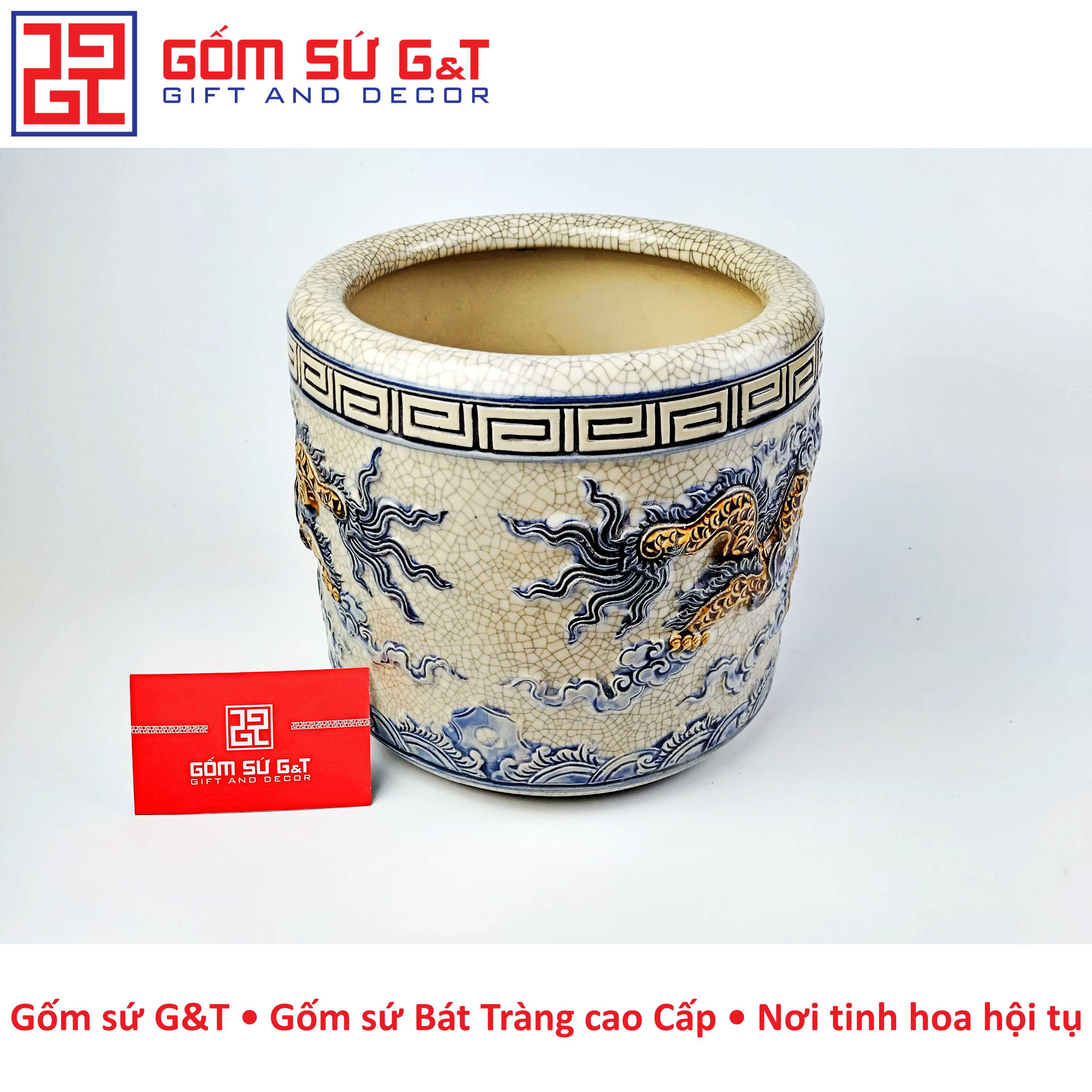 Bát hương men rạn rồng nổi Gốm Sứ G&amp;T