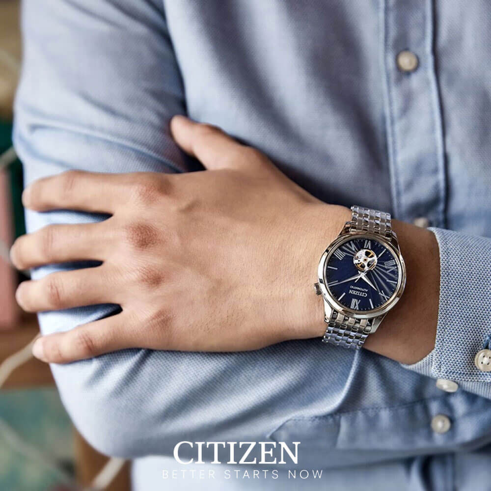 Đồng Hồ Nam Citizen Automatic NH9130-84L (40mm) - Cơ Lộ Máy - Dây Kim Loại - Kính Sapphire - Mặt Xanh