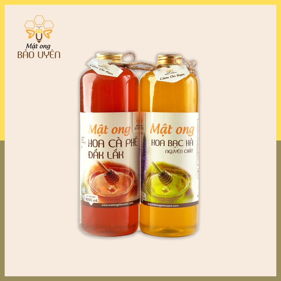 COMBO Mật Ong Hoa Cà Phê Và Bạc Hà Nguyên Chất 100% Tự Nhiên Bảo Uyên Dung Tích 2 Lít