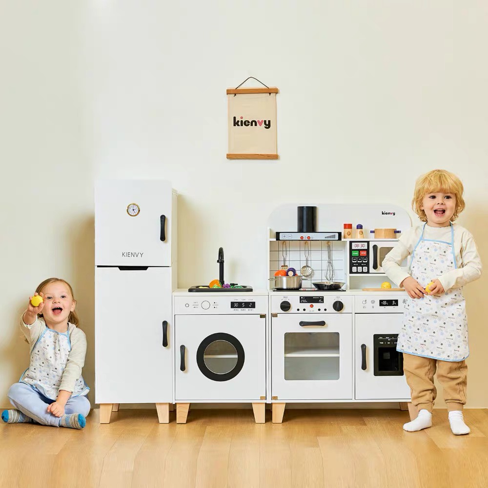 Combo đồ chơi gỗ Bếp- Tủ lạnh - Bồn rửa có âm thanh hiện đại cho bé