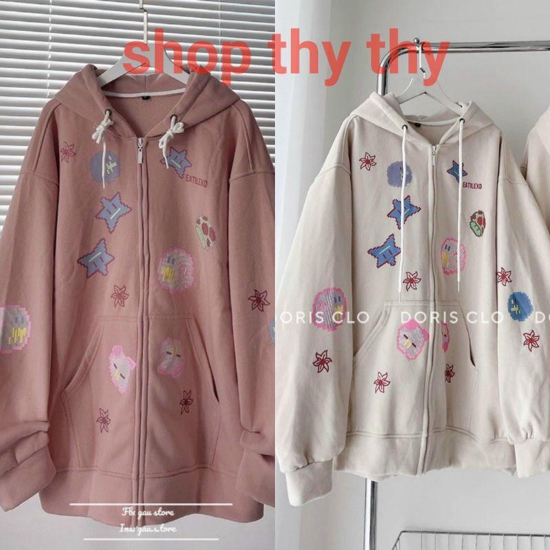 Áo khoác nỉ bông 2 lớp Zip kéo form rộng icon Trái Tim Game Cute unisex nam nữ,Mẫu hoodie nữ hottrend có video ảnh thật