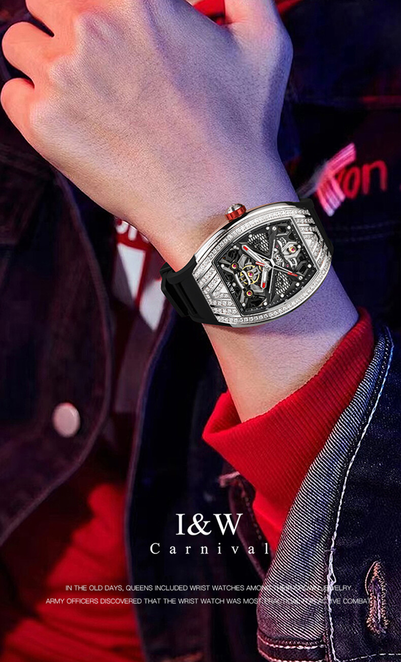 Đồng hồ nam chính hãng I&amp;W Carnival 760G-S2 Kính sapphire chống xước,Chống nước 50m,BH24 tháng,máy Automatic ( cơ) ,dây cao su chính hãng chống nước tuyệt đối,vỏ thép không gỉ bền bỉ