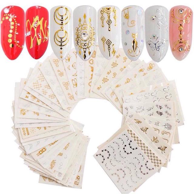 Bộ 10 tấm Sticker 3D dán móng nghệ thuật Nail art (20-24 hình/tấm mẫu ngẫu nhiên)