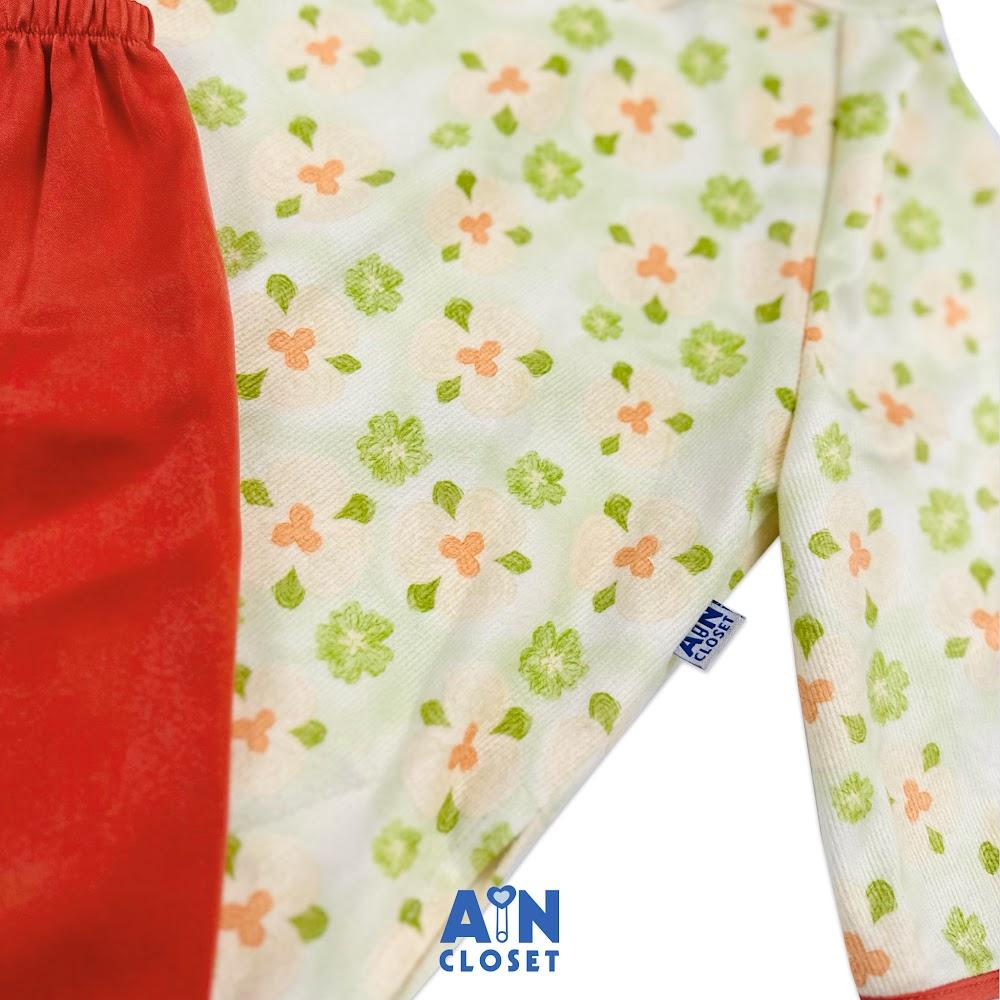 Áo dài bé gái họa tiết hoa Ban Mai Xanh thô nhung - AICDBGPGIDEH - AIN Closet