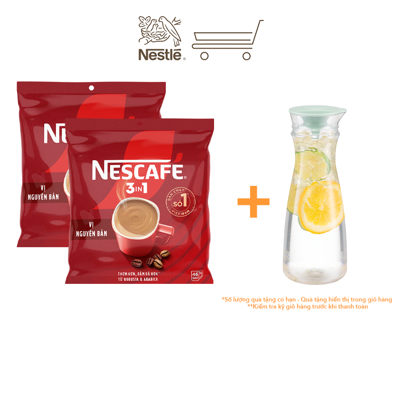 [Tặng Bộ picnic hộp đựng và 2 ly] Combo 2 Bịch NESCAFE 3IN1 Công thức cải tiến - VỊ NGUYÊN BẢN Bịch 46 gói